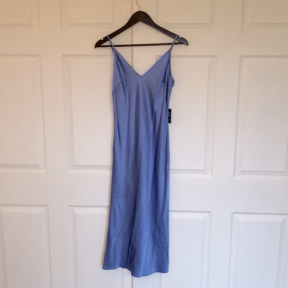 Express satin midi slip dress in light blue